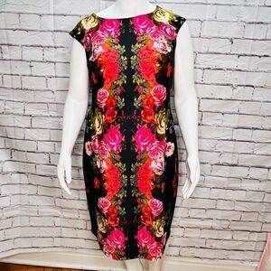 London Style Womens Black Multi Floral Sleeveless Sheath Dress Size 20W